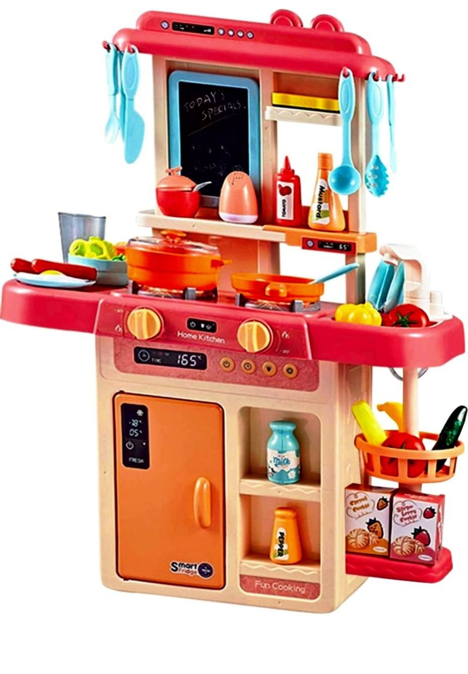 Kids Kitchen Playset with Light, Sound & Steam – 42 PCS Cooking Set with Running Water Sink | Interactive Pretend Play Kitchen Toy for Toddlers & Girls